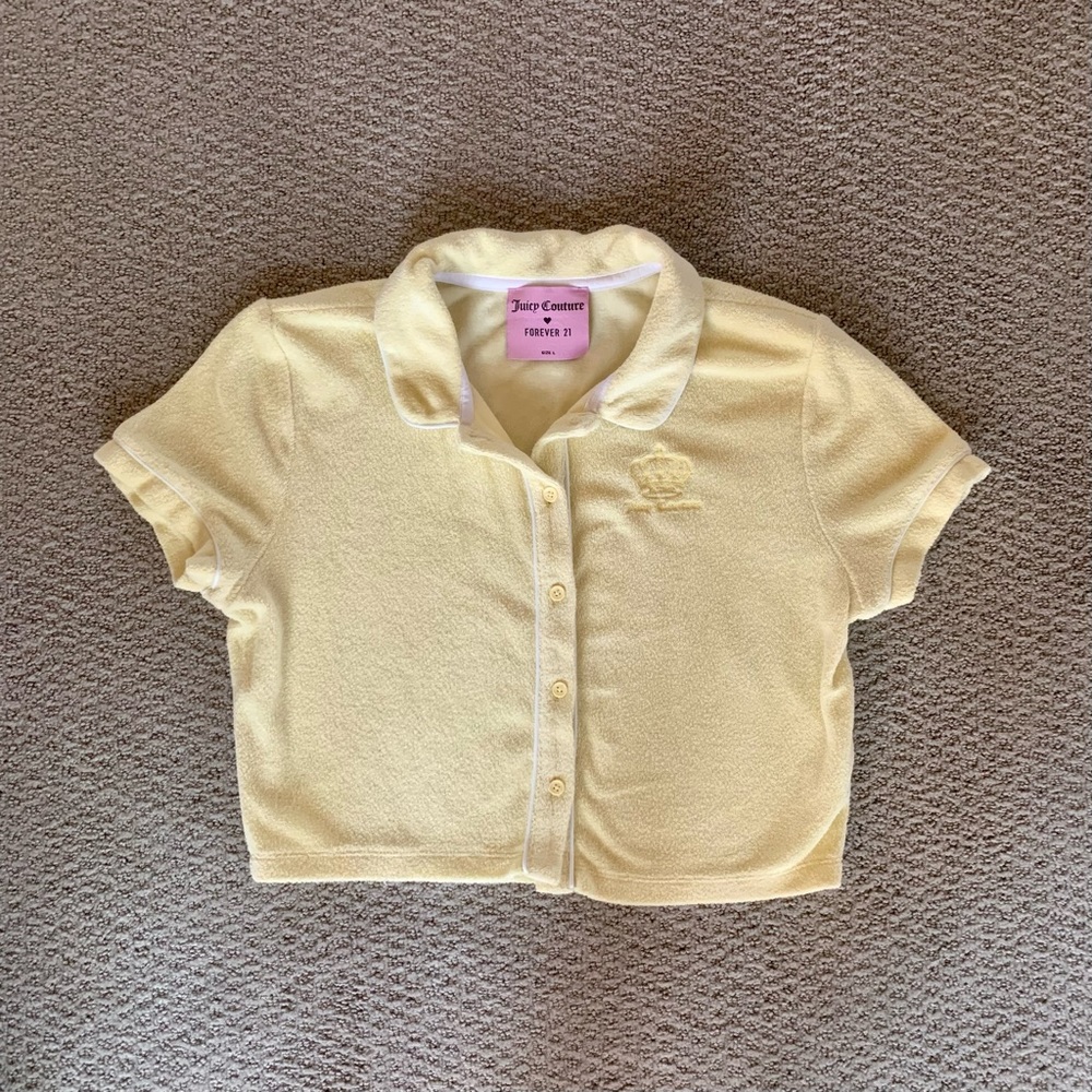 Juicy Couture x Froever 21 Collab Terry Cloth Yellow Buttondown Crop Top
